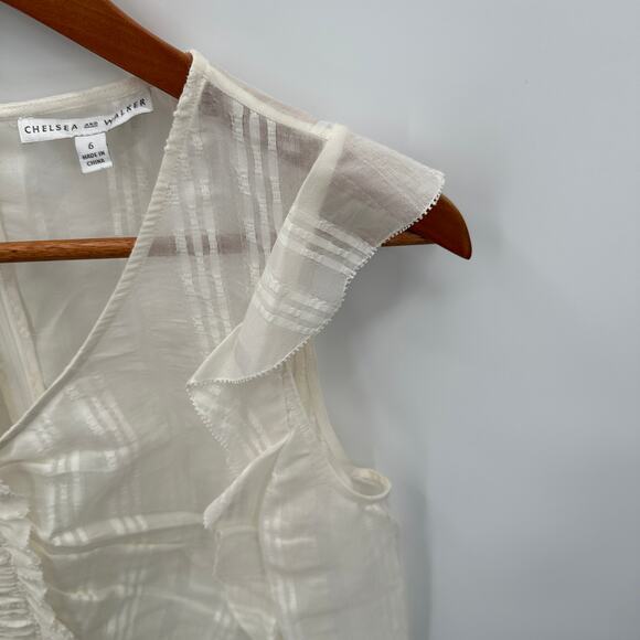 CHELSEA & WALKER NWT Ivory Cotton Silk Blend Bush Ruffle Top Blouse // 6 - Picture 8 of 15
